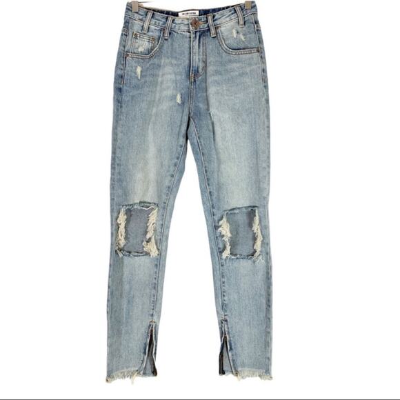One Teaspoon Freebirds Extreme Distressed Low Rise Ripped Blue Jeans - Picture 2 of 11